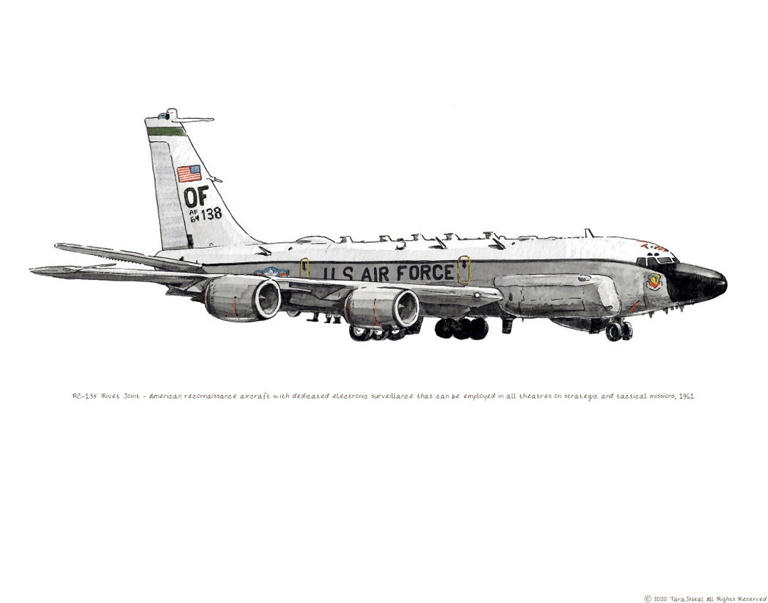 USAF RC135 Rivet Joint Recon Airplane Watercolor Print, 8x10 Etsy