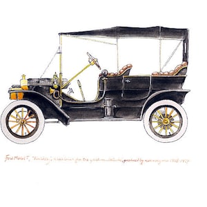 Ford Model T, &quot;Tin Lizzy&quot; classic automobile watercolor print, 8x10&quot;