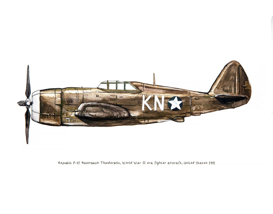 Plane Razor Back P-47 Razorback Thunderbolt Airplane Watercolor Print, 8