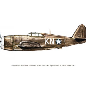 P-47 Razorback Thunderbolt airplane watercolor print, 8&quot;x10&quot;