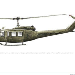 UH-1 Iroquois Huey, US Army Aviation watercolor print, 8x10 UH-1