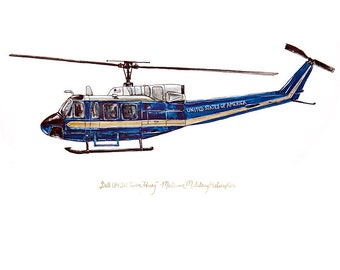 UH-1N 1st Helicopter, US Aviation watercolor print, 8x10"