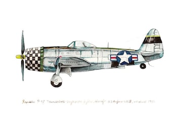 P-47 Thunderbolt airplane watercolor print, 8"x10"