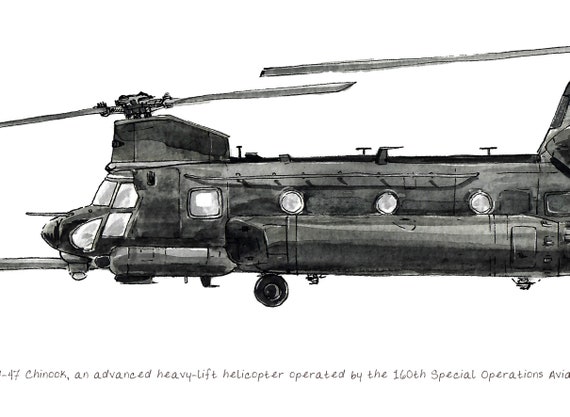 MH-47 チヌーク、アメリカ陸軍航空隊の水彩画、8x10インチ - Etsy 日本