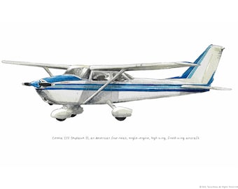 Impresión en acuarela de Cessna 172 de 8 x 10 pulgadas