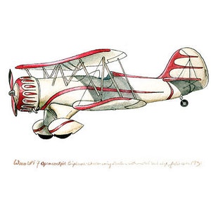 Waco Open-Cockpit Biplane vintage airplane watercolor print, 8x10&quot;
