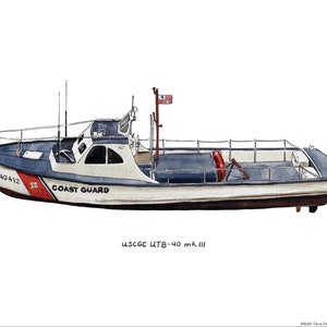 USCG 40' Utility Boat UTB Mk III, Coast Guard watercolor print, 8x10 image 1