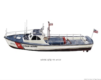 USCG 40' Utility Boat (UTB) Mk III, Coast Guard watercolor print, 8x10"