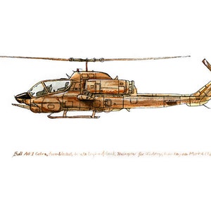 AH-1 Cobra, vintage helicopter watercolor print, 8x10"