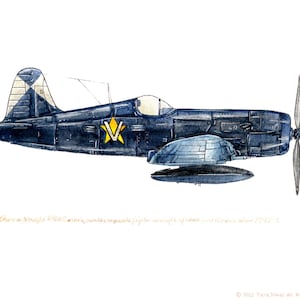 Vought F4U Corsair vintage airplane watercolor print, 8&quot;x10&quot;