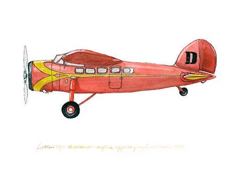 Red Letter Vintage Airplane watercolor print, 8&quot;x10&quot;