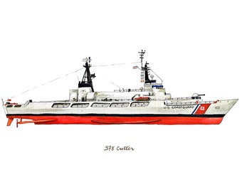 378 Cutter USCG Ship, Coast Guard watercolor print, 8x10"