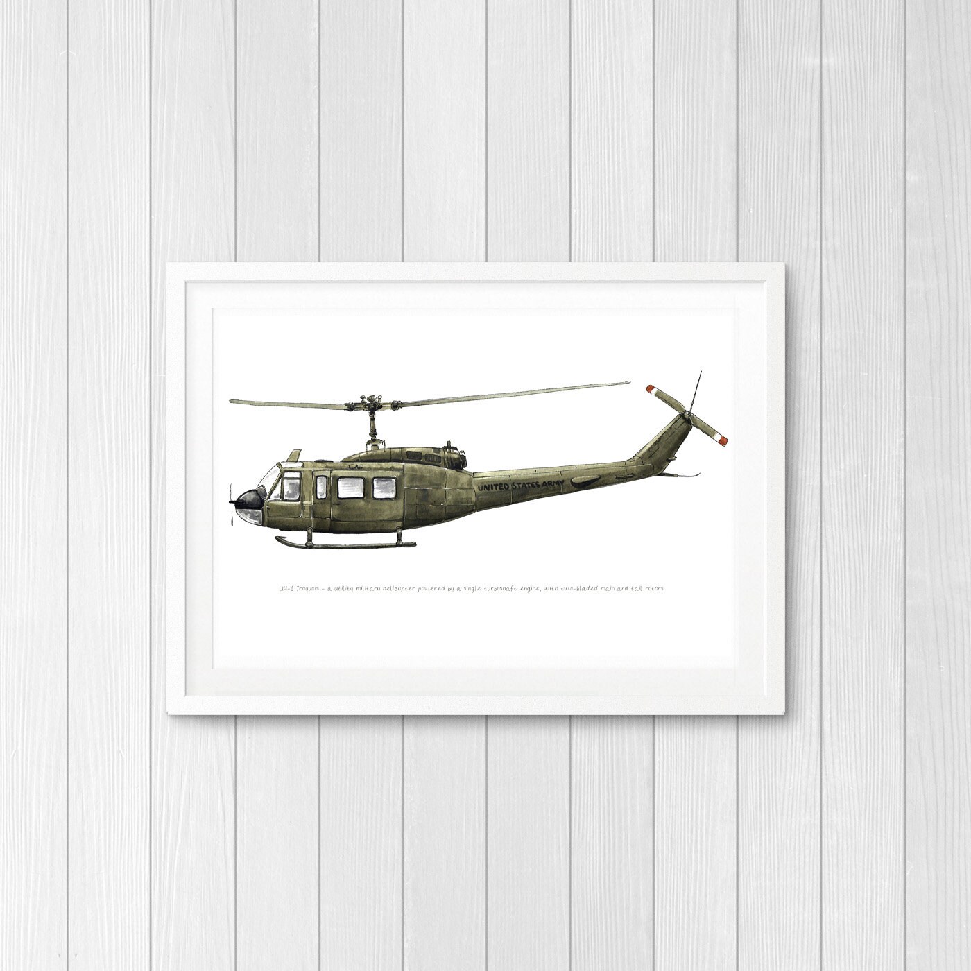 UH-1 イロコイ ヒューイ、アメリカ陸軍航空水彩画プリント、8x10 UH-1 イロコイ ヒューイ、アメリカ陸軍航空水彩画プリント、8x10