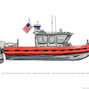 USCG 25ft Defender-Class, Coast Guard watercolor print, 8x10"