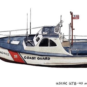 USCG 40' Utility Boat UTB Mk III, Coast Guard watercolor print, 8x10 image 3