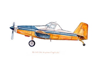 Air Tractor 502 "Crop Duster" classic airplane watercolor print, 8x10"