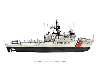 USCG Medium Endurance Cutter WMEC Famous 270', Coast Guard watercolor print, 8x10"