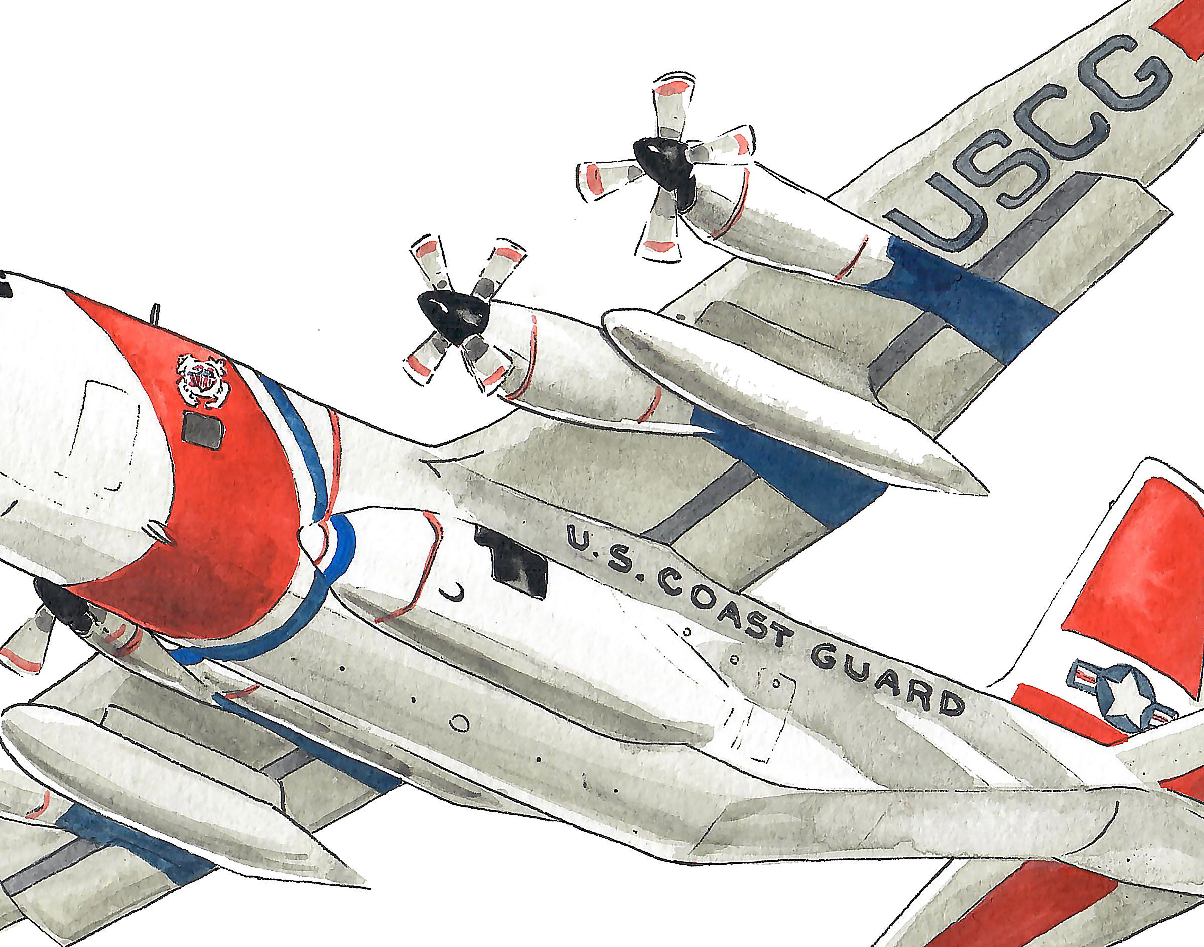 HC-130 Hercules Coast Guard Aircraft Watercolor Print, 8"x10" - Etsy