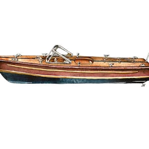Chris-Craft Dual Cockpit Runabout Speedboat watercolor print, 8x10&quot;