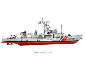 USCG Cyclone-Class Ship Monsoon, Coast Guard watercolor print, 8x10"