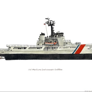 USCG Medium Endurance Cutter WMEC 210&#39;, Coast Guard watercolor print, 8x10&quot;