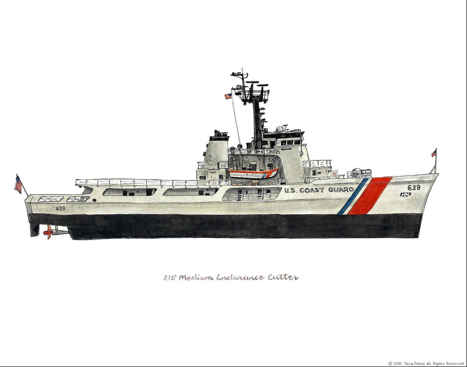 USCG Medium Endurance Cutter WMEC 210', Coast Guard Watercolor