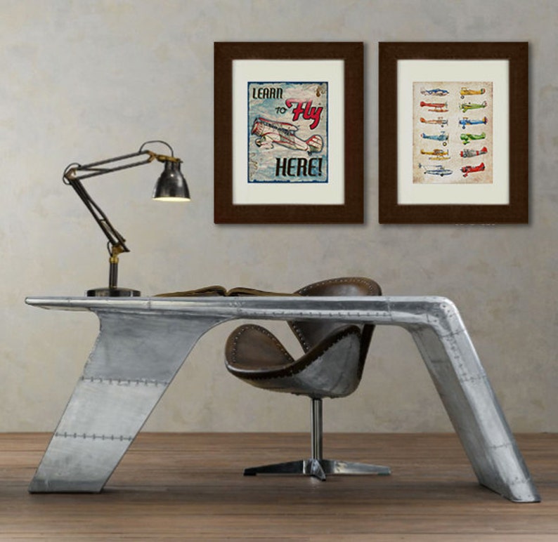 Set of TWO Vintage Airplane Collection, antiqued watercolor prints image 2