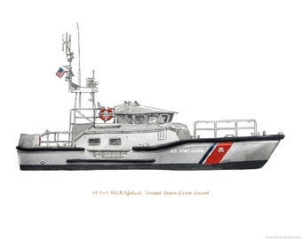 47 foot MLB, United States Coast Guard lifeboat watercolor print, 8x10"