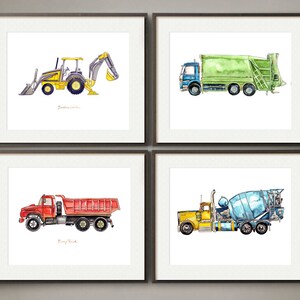 Colorful Construction and Work Vehicles - Watercolor Print Set