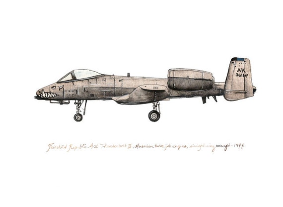 A-10 サンダーボルト II イラスト Fairchild Republic A-10 Thunderbolt II Airplane Watercolor Print