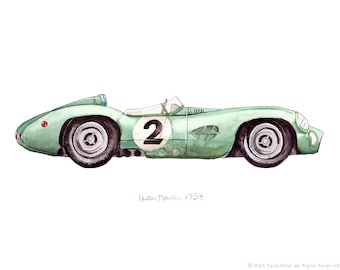1959 Aston Martin, Automobilklassiker Aquarellprint, 20x25cm