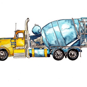 Cement Mixer Truck vehicle watercolor print, 8x10&quot;