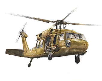 UH-60 Blackhawk, Alternate version, US Army Aviation watercolor print, 8x10"
