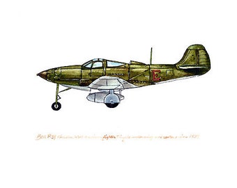 Bell P-39 Airacobra vintage airplane watercolor print, 8"x10"