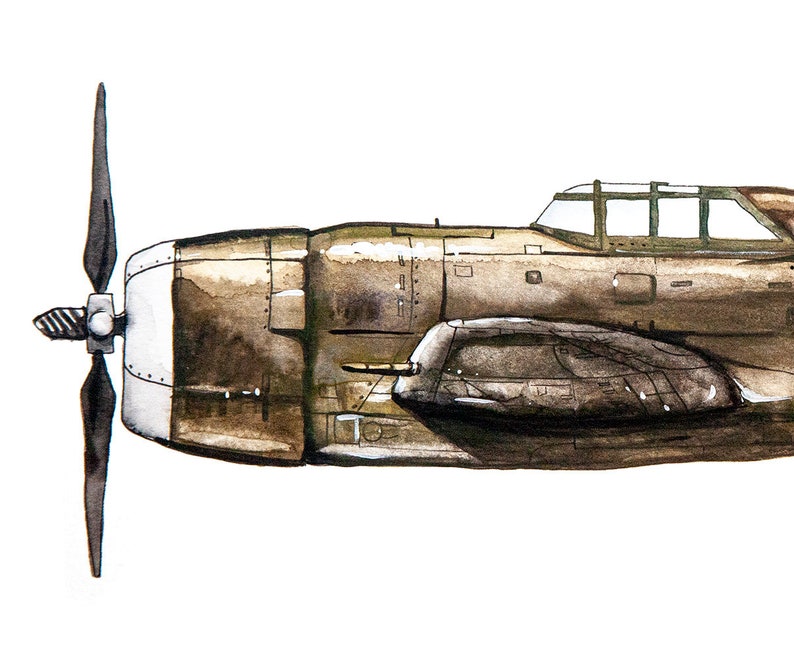 Plane Razor Back P-47 Razorback Thunderbolt Airplane Watercolor Print, 8