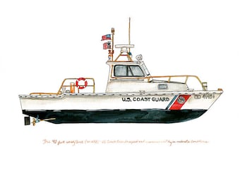 41-foot Utility Boat (UTB), Coast Guard watercolor print, 8x10"