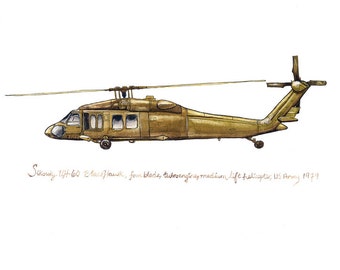 Aquarelprint UH-60 Blackhawk, US Army Aviation