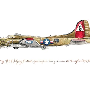 B-17 Flying Fortress airplane watercolor print, 8"x10"