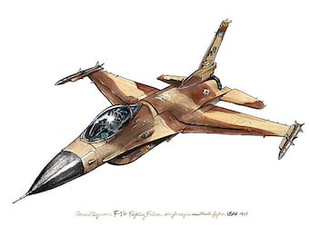F-16 Fighting Falcon, klassieke aquarelprint 8 x 10"
