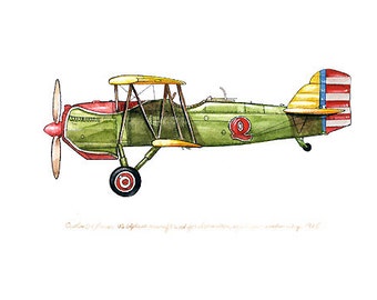 Curtiss 0-1 Falcon vintage airplane watercolor print 8"x10"