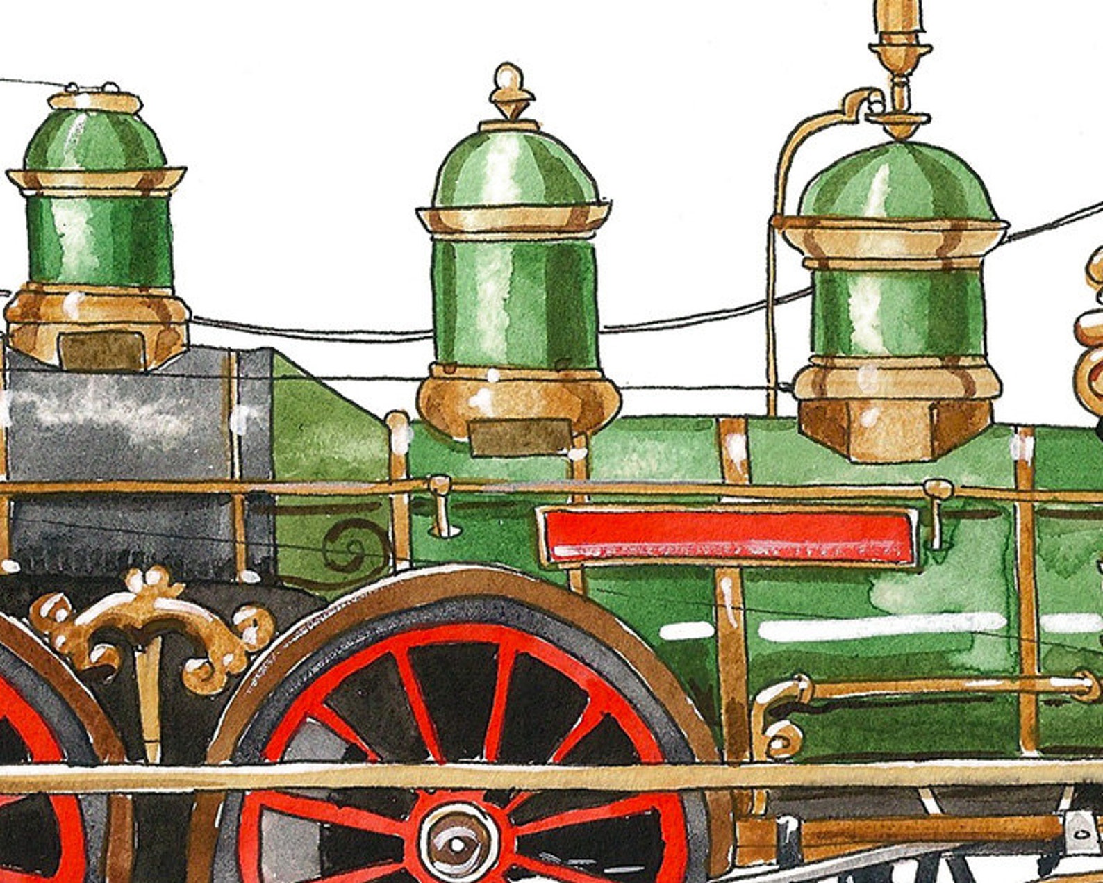 Green Steam Engine Watercolor Print 8x10 Etsy