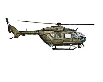 UH-72 Lakota, US Army Aviation watercolor print, 8x10"