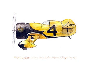 Gee Bee Z "Wasp", vintage racing watercolor print, 8x10"