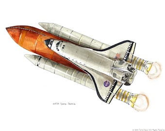 Atlantis Space Shuttle watercolor print, 8x10"