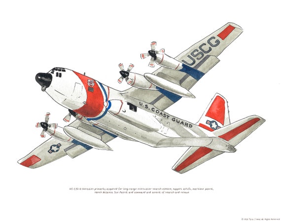 HC-130 Hercules Coast Guard Aircraft Watercolor Print, 8