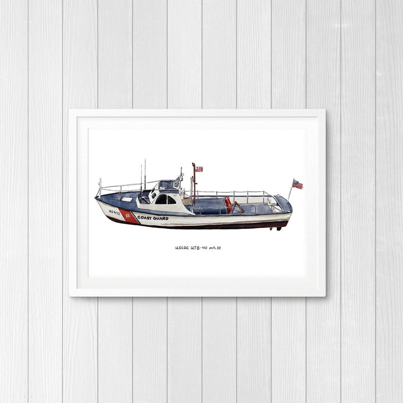 USCG 40' Utility Boat UTB Mk III, Coast Guard watercolor print, 8x10 image 2
