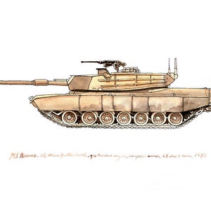 M1A1 Abrams, us army tank watercolor print, 8x10&quot;