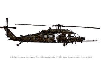 MH-60 Black Hawk, US Army Aviation (SOAR) watercolor print, 8x10"