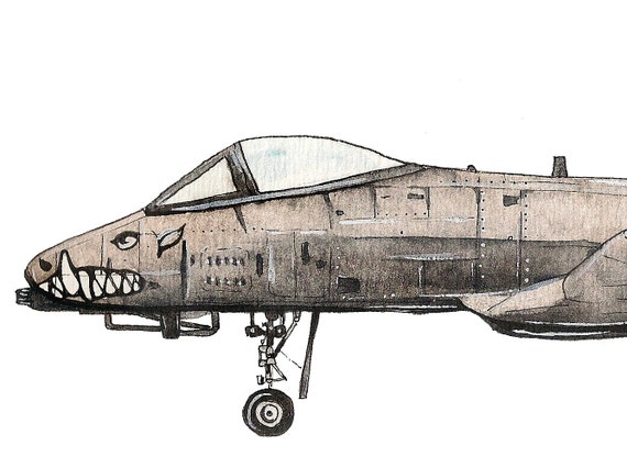 Fairchild Republic A-10 Thunderbolt II Airplane Watercolor Print
