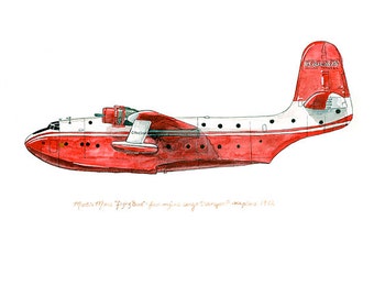 Mighty Martin Mars, aquarelprint, 8 x 10"